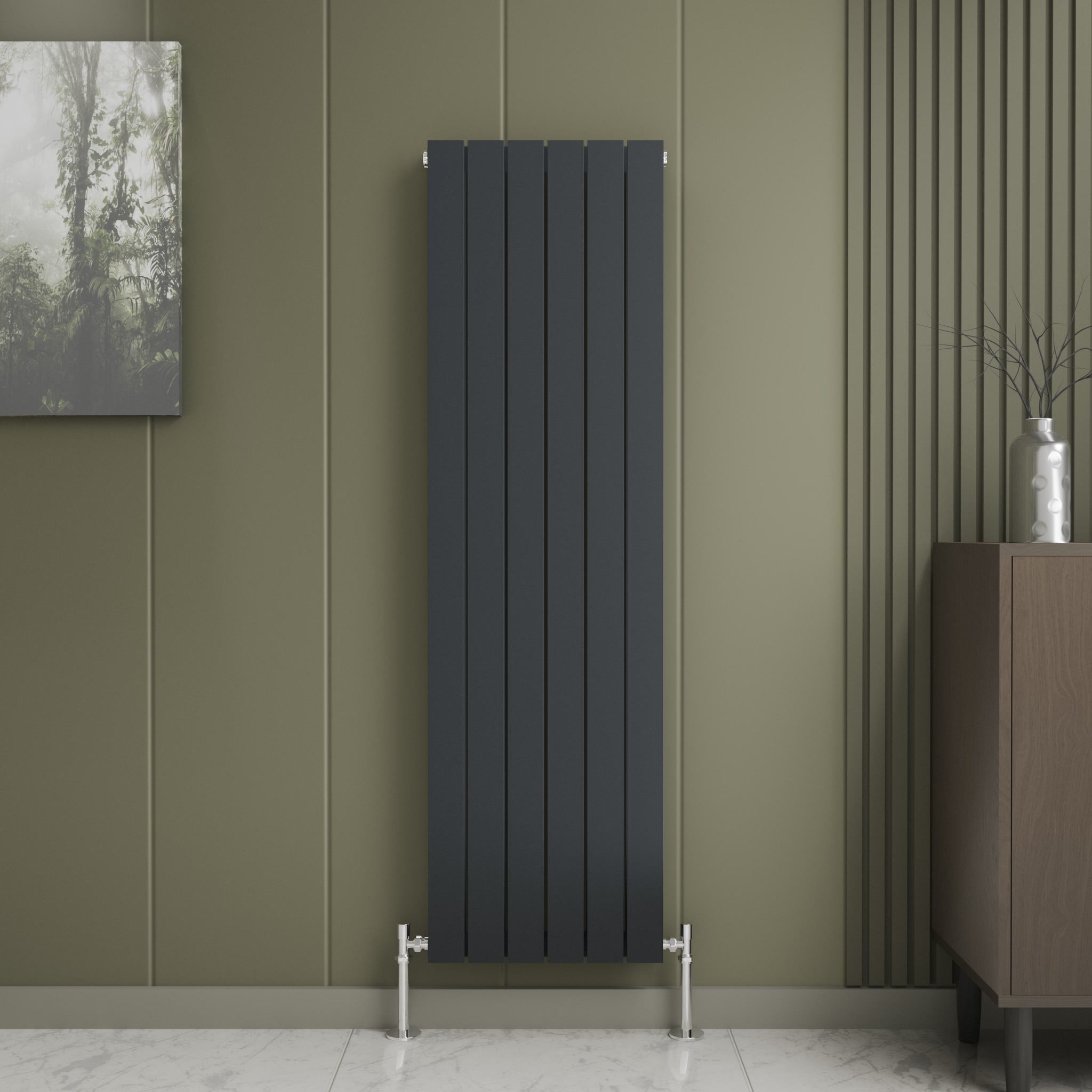 Belgravia Vertical Double Slim Flat Panel Radiator White 1800mm x 608mm + Angled Valve