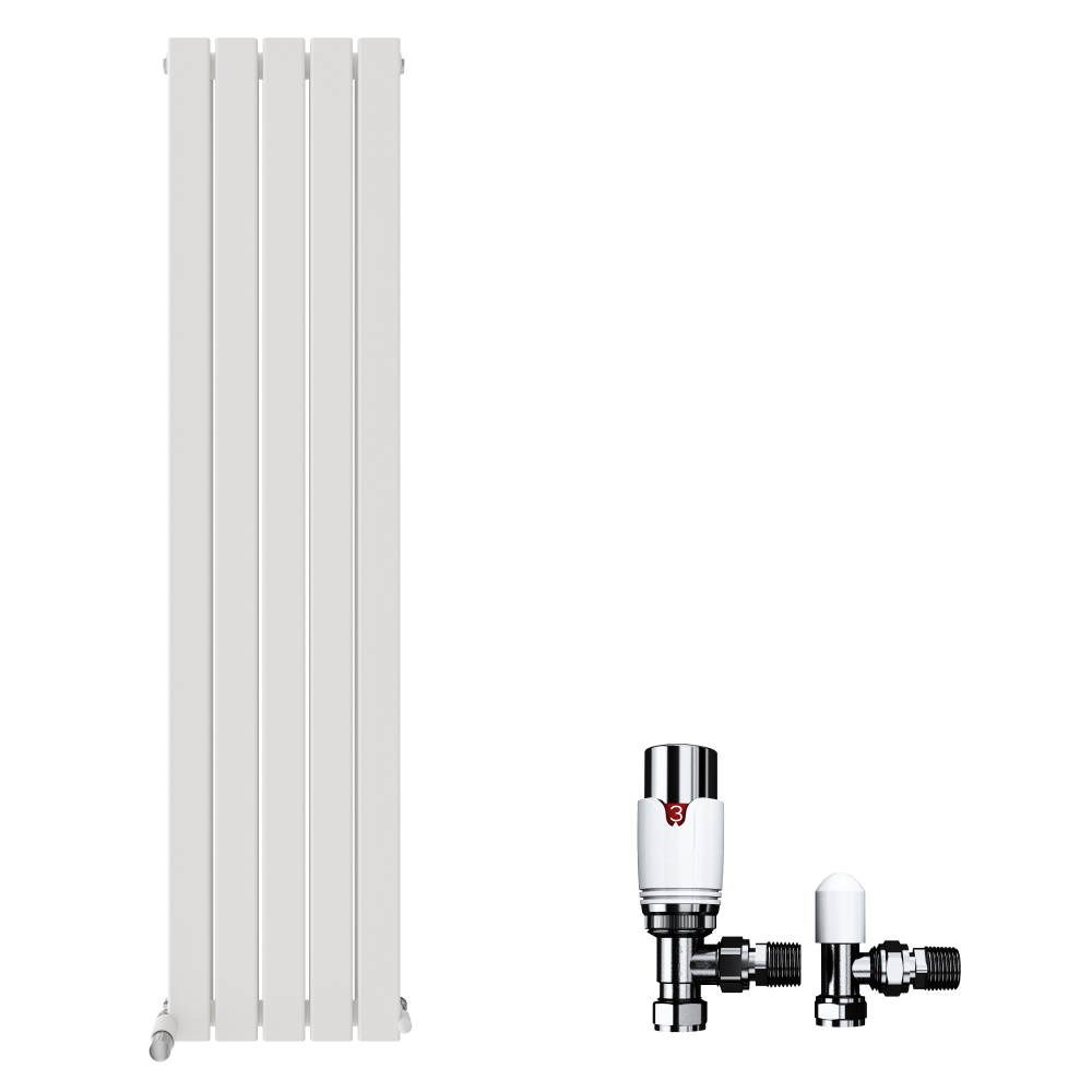 Belgravia Vertical Double Slim Flat Panel Radiator White 1800mm x 608mm + Angled Valve