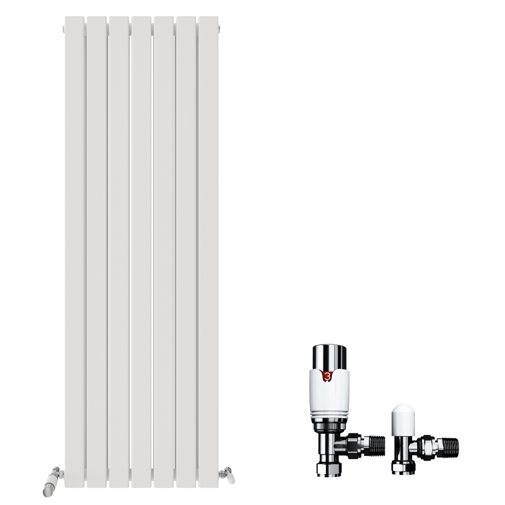 Belgravia Vertical Double Slim Flat Panel Radiator White 1800mm x 608mm + Angled Valve