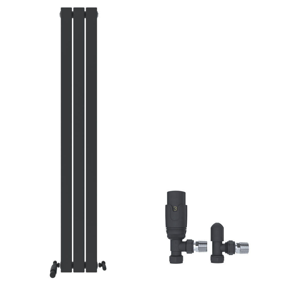 iBathUK Apex Vertical Single Panel Slim Flat Radiator, Wall Mounted Designer Radiator with Angled Valve, Matt White, 1800mm x 532mm