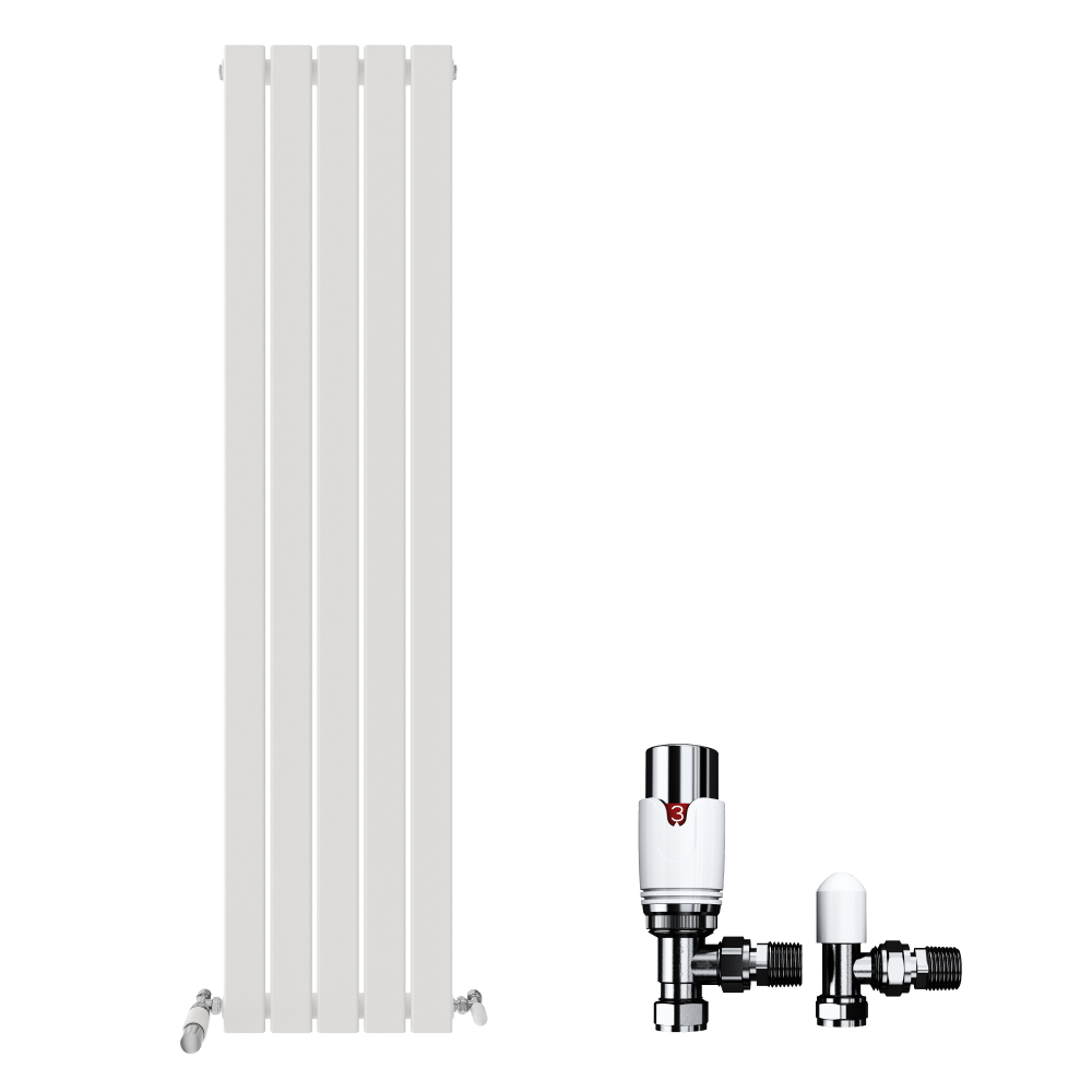 Belgravia Vertical Single Slim Flat Panel Radiator White 1800mm x 532mm + Angled Valve