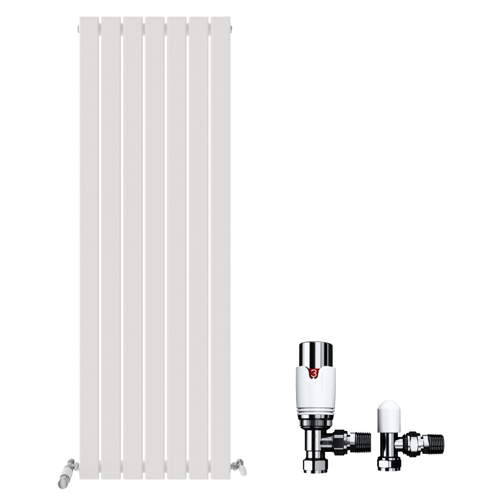 Belgravia Vertical Single Slim Flat Panel Radiator White 1800mm x 532mm + Angled Valve