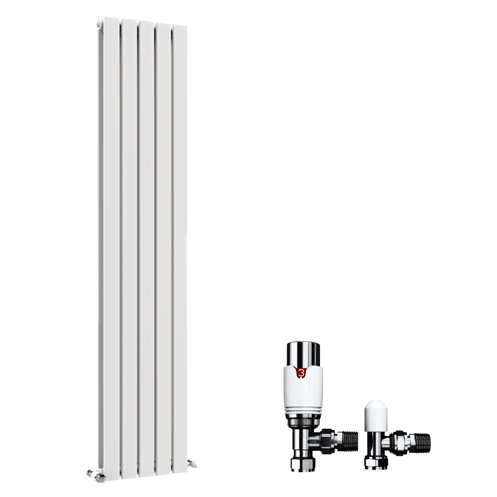 Belgravia Vertical Double Slim Flat Panel Radiator White 1800mm x 608mm + Angled Valve