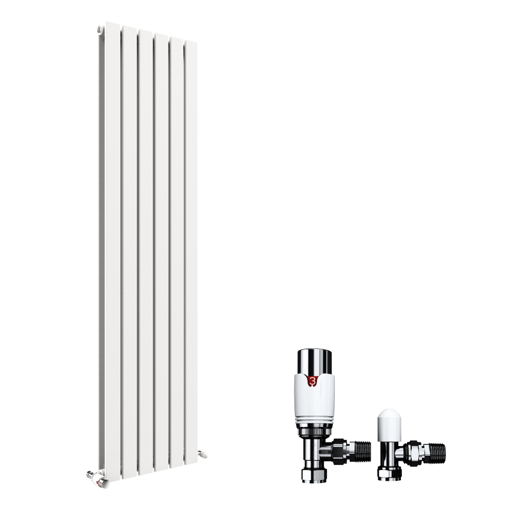 Belgravia Vertical Double Slim Flat Panel Radiator White 1800mm x 608mm + Angled Valve