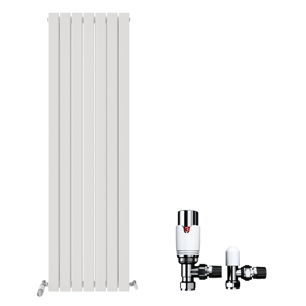 Belgravia Vertical Double Slim Flat Panel Radiator White 1800mm x 608mm + Angled Valve
