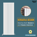 Belgravia Vertical Double Slim Flat Panel Radiator White 1800mm x 608mm + Angled Valve