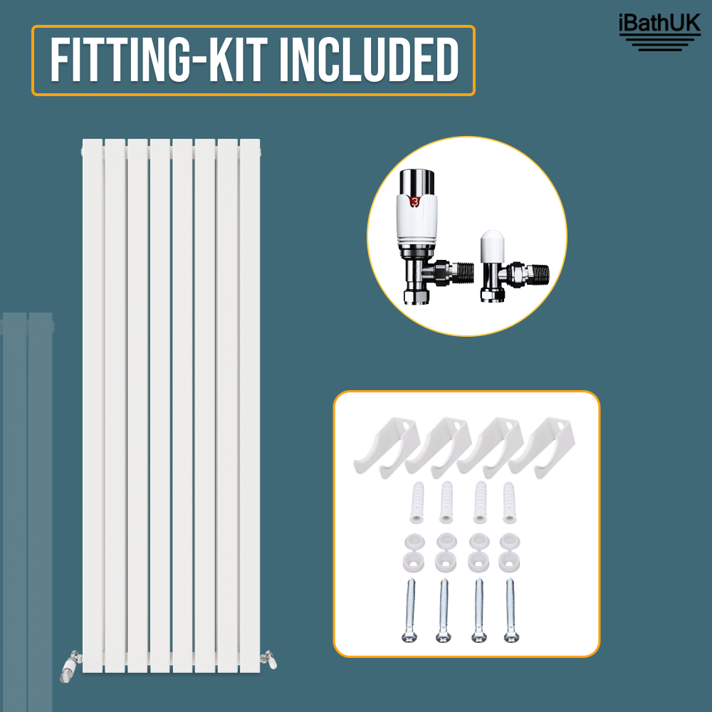 Belgravia Vertical Double Slim Flat Panel Radiator White 1800mm x 608mm + Angled Valve