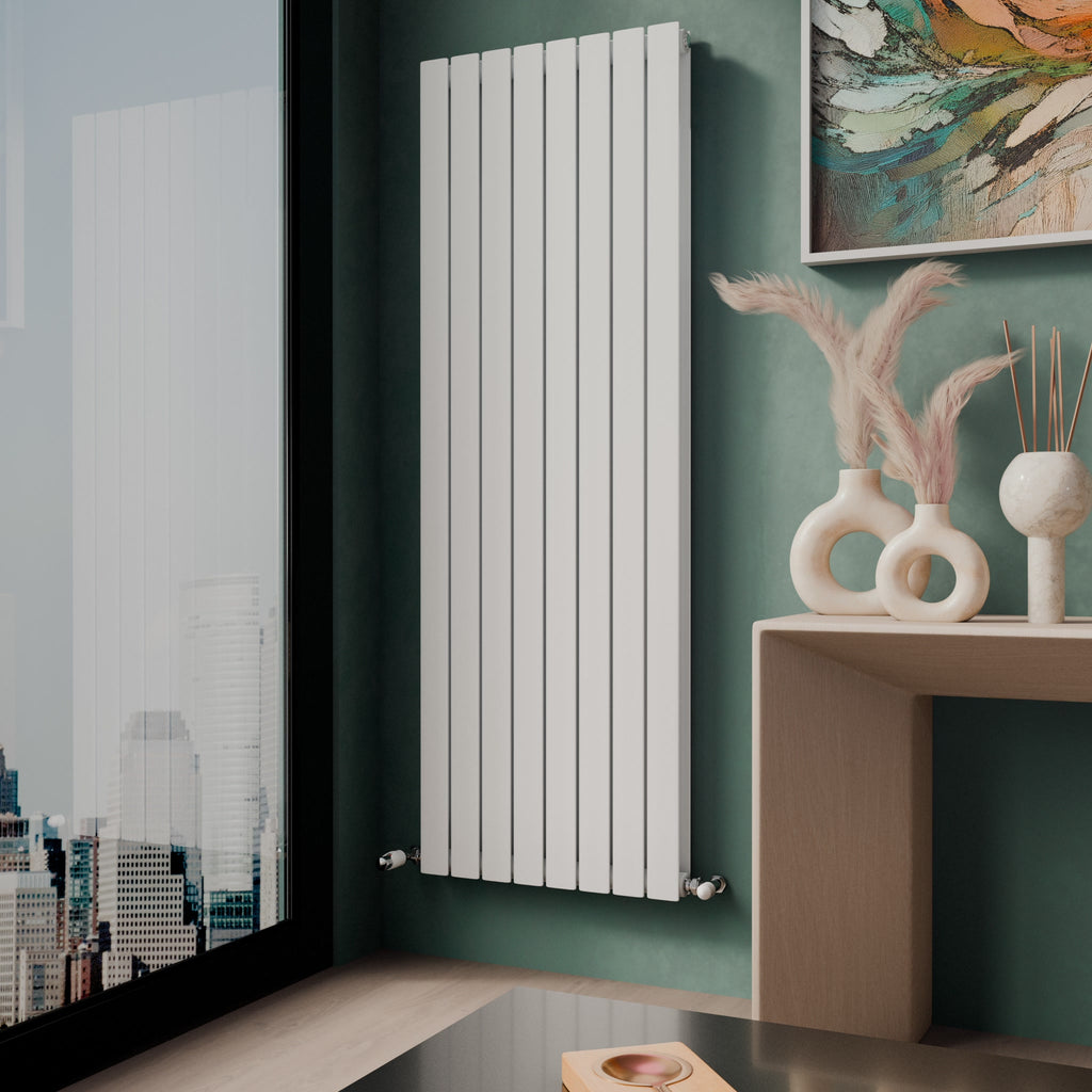 Belgravia Vertical Double Slim Flat Panel Radiator White 1800mm x 608mm + Angled Valve