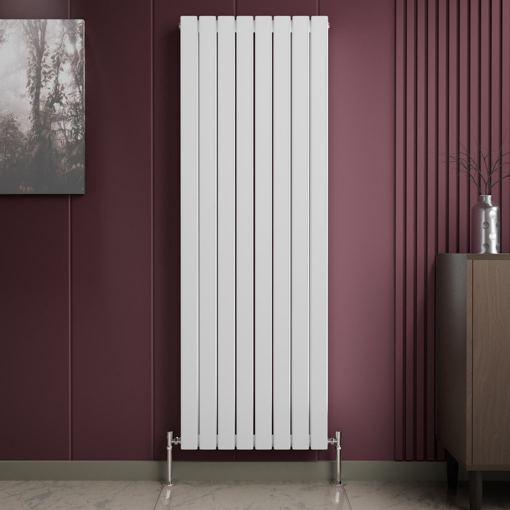 Belgravia Vertical Double Slim Flat Panel Radiator White 1800mm x 608mm + Angled Valve