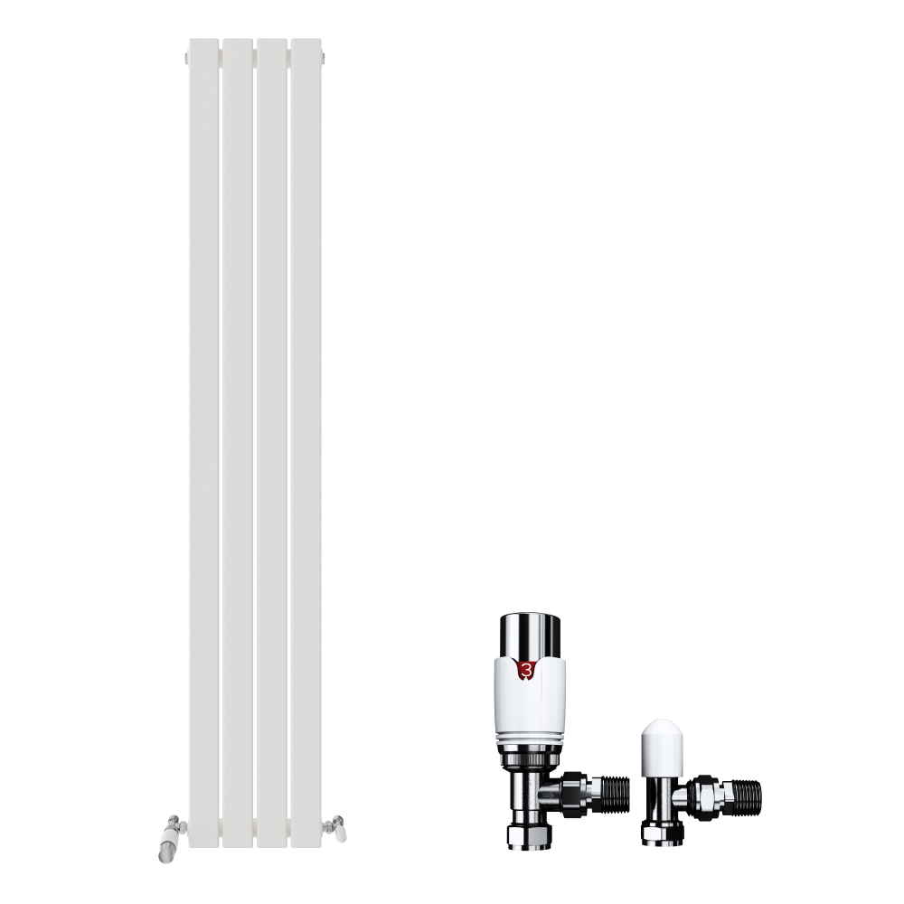 Belgravia Vertical Single Slim Flat Panel Radiator White 1800mm x 532mm + Angled Valve