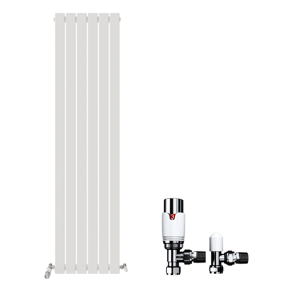 Belgravia Vertical Single Slim Flat Panel Radiator White 1800mm x 532mm + Angled Valve