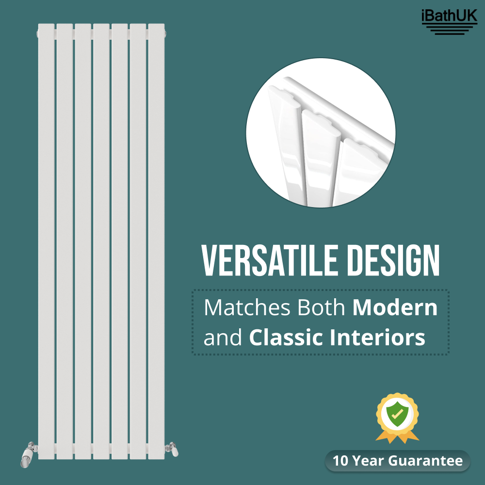 Belgravia Vertical Single Slim Flat Panel Radiator White 1800mm x 532mm + Angled Valve