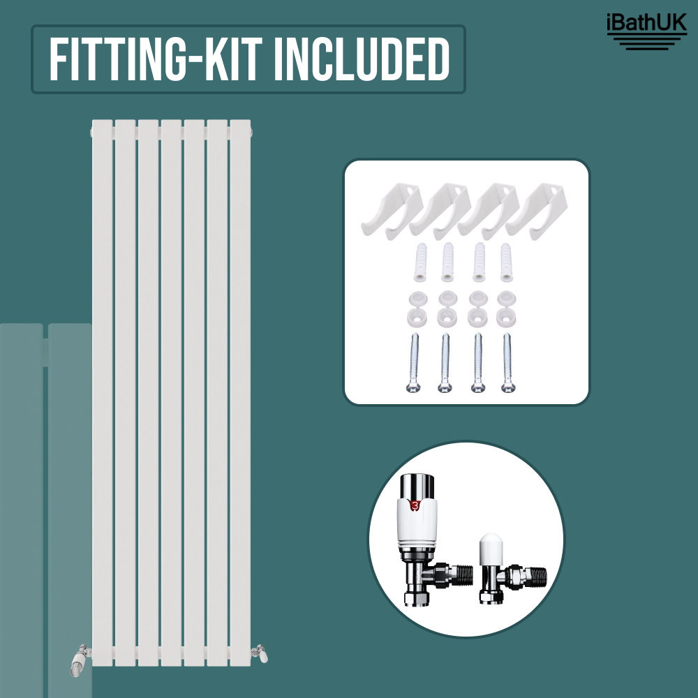 Belgravia Vertical Single Slim Flat Panel Radiator White 1800mm x 532mm + Angled Valve