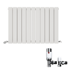 iBathUK Apex Horizontal Double Panel Slim Flat Radiator, Wall Mounted Designer Radiator with Angled Valve, Matt White, 600mm x 1596mm
