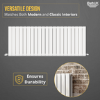 iBathUK Apex Horizontal Double Panel Slim Flat Radiator, Wall Mounted Designer Radiator with Angled Valve, Matt White, 600mm x 1596mm