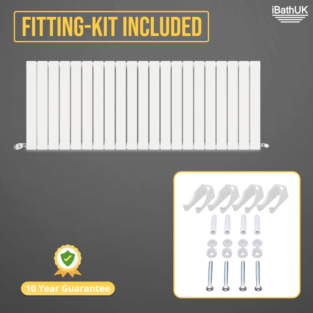 Belgravia Horizontal Double Slim Flat Panel Radiator White 600mm x 1596mm + Angled Valve