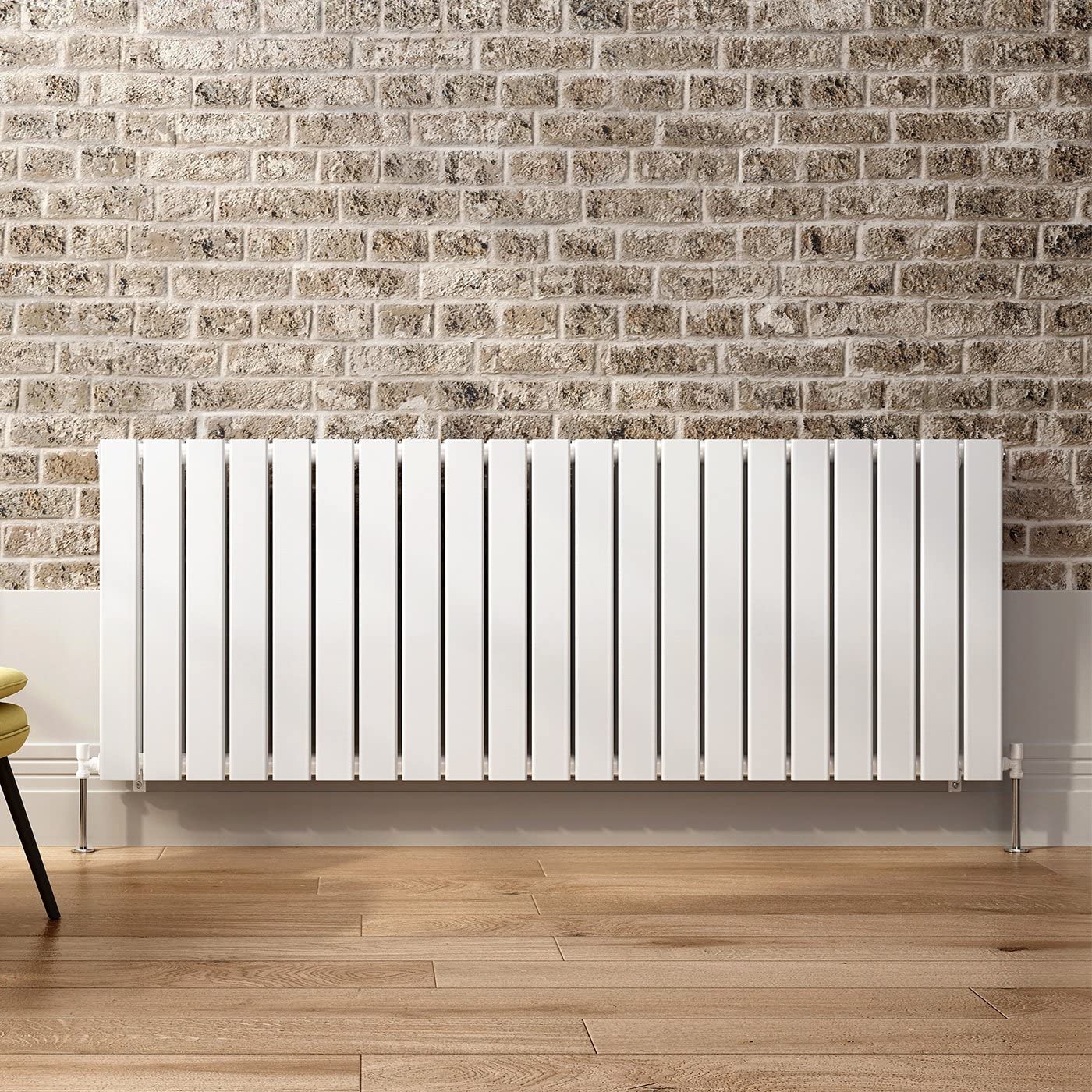 iBathUK Apex Horizontal Double Panel Slim Flat Radiator, Wall Mounted Designer Radiator with Angled Valve, Matt White, 600mm x 1596mm