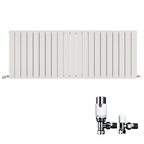 iBathUK Apex Horizontal Double Panel Slim Flat Radiator, Wall Mounted Designer Radiator with Angled Valve, Matt White, 600mm x 1596mm
