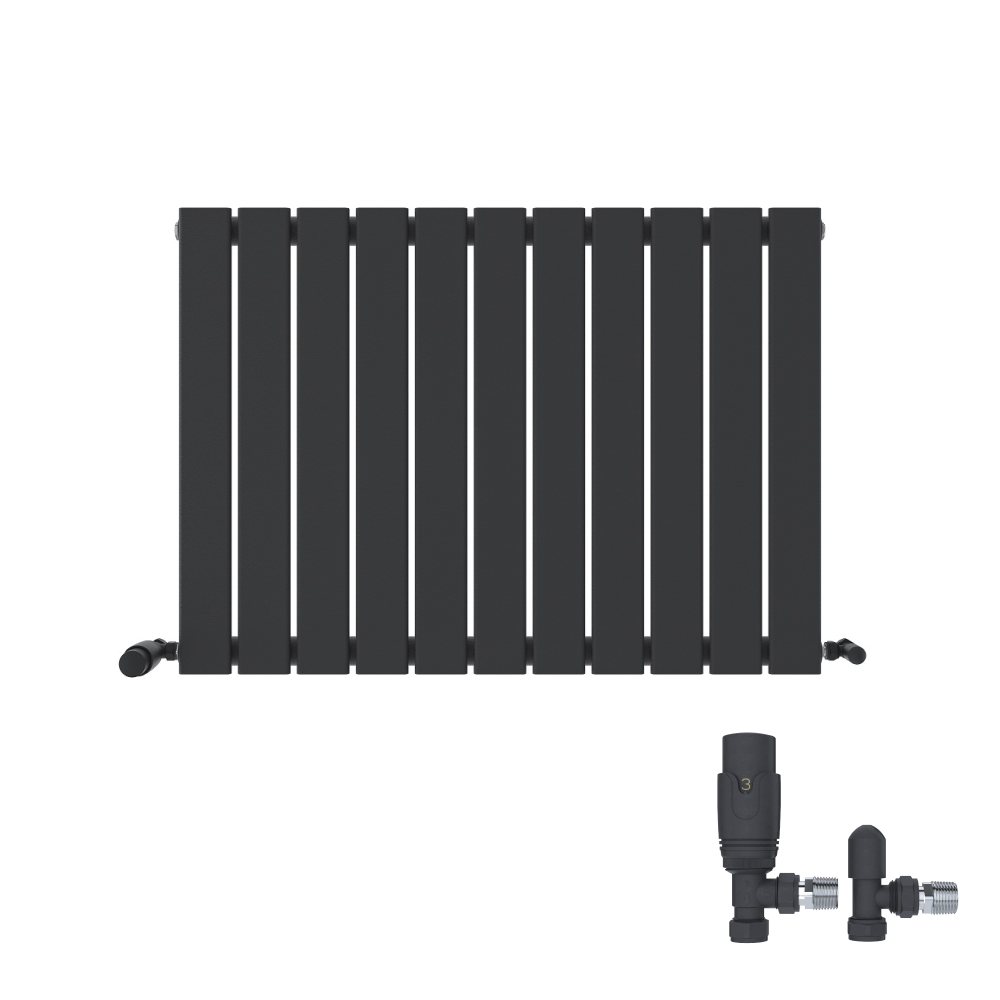 Belgravia Horizontal Single Slim Flat Panel Radiator White 600mm x 988mm + Angled Valve
