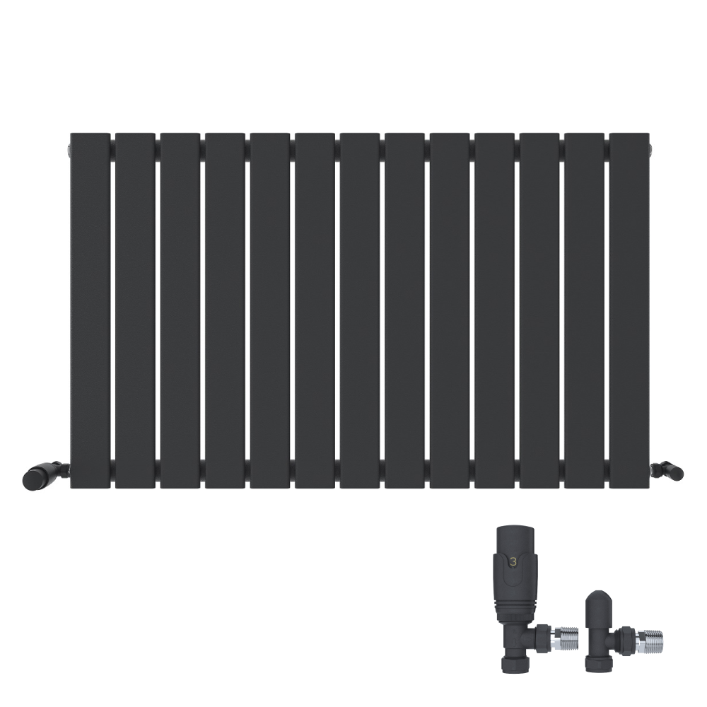 Belgravia Horizontal Single Slim Flat Panel Radiator White 600mm x 988mm + Angled Valve