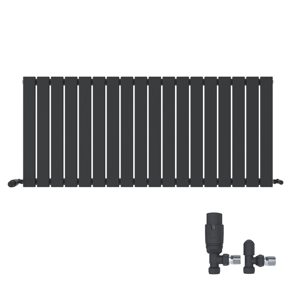 Belgravia Horizontal Single Slim Flat Panel Radiator White 600mm x 988mm + Angled Valve