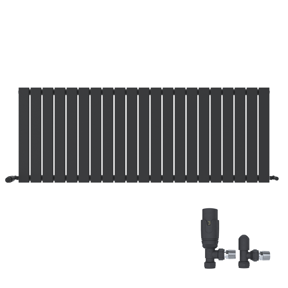 Belgravia Horizontal Single Slim Flat Panel Radiator White 600mm x 988mm + Angled Valve