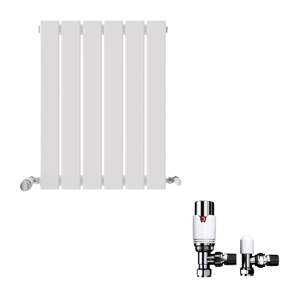 Belgravia Horizontal Single Slim Flat Panel Radiator White 600mm x 988mm + Angled Valve