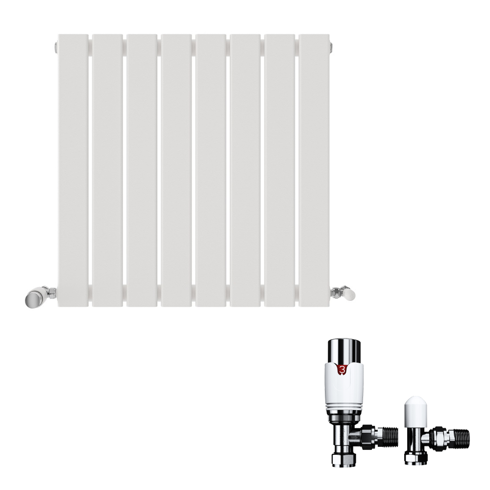 Belgravia Horizontal Single Slim Flat Panel Radiator White 600mm x 988mm + Angled Valve