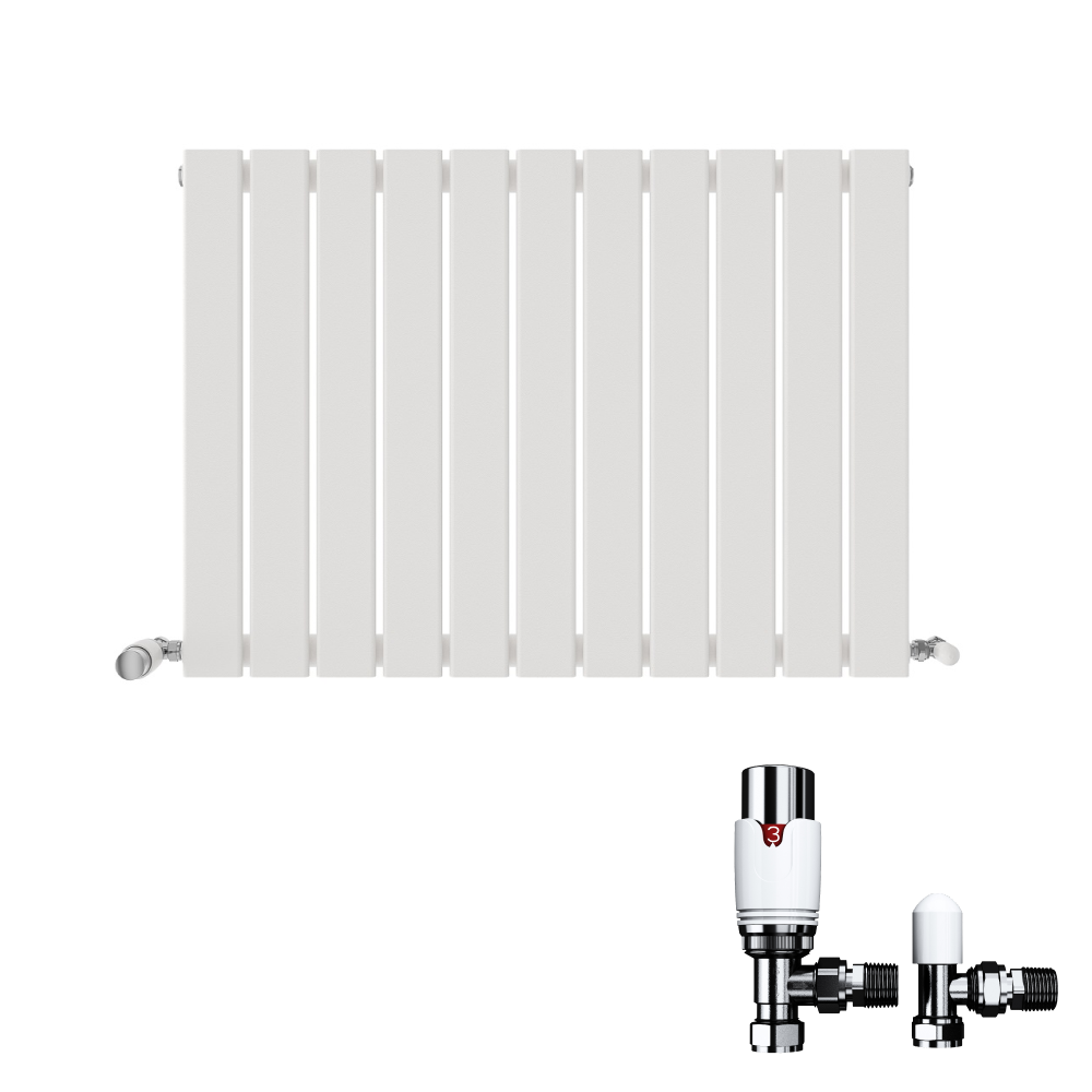 Belgravia Horizontal Single Slim Flat Panel Radiator White 600mm x 988mm + Angled Valve