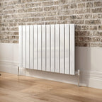 iBathUK Apex Horizontal Single Panel Slim Flat Radiator, Wall Mounted Designer Radiator with Angled Valve, Matt White, 600mm x 988mm