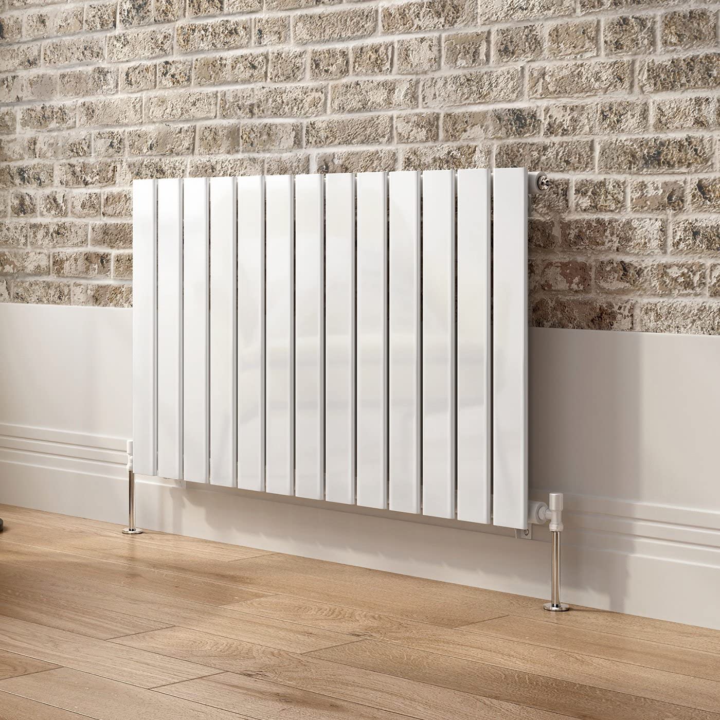 Belgravia Horizontal Single Slim Flat Panel Radiator White 600mm x 988mm + Angled Valve