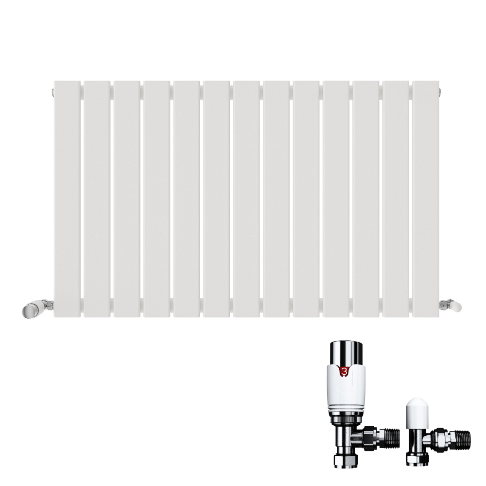 Belgravia Horizontal Single Slim Flat Panel Radiator White 600mm x 988mm + Angled Valve