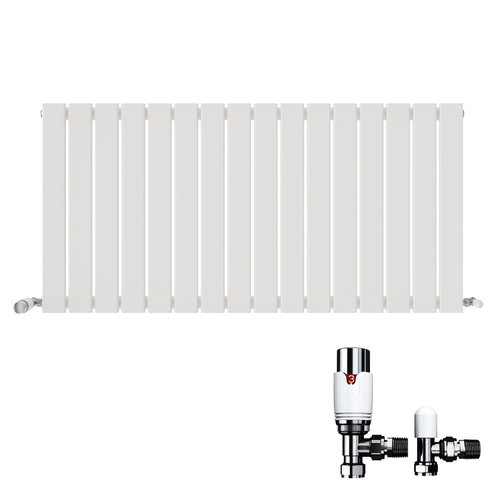 Belgravia Horizontal Single Slim Flat Panel Radiator White 600mm x 988mm + Angled Valve