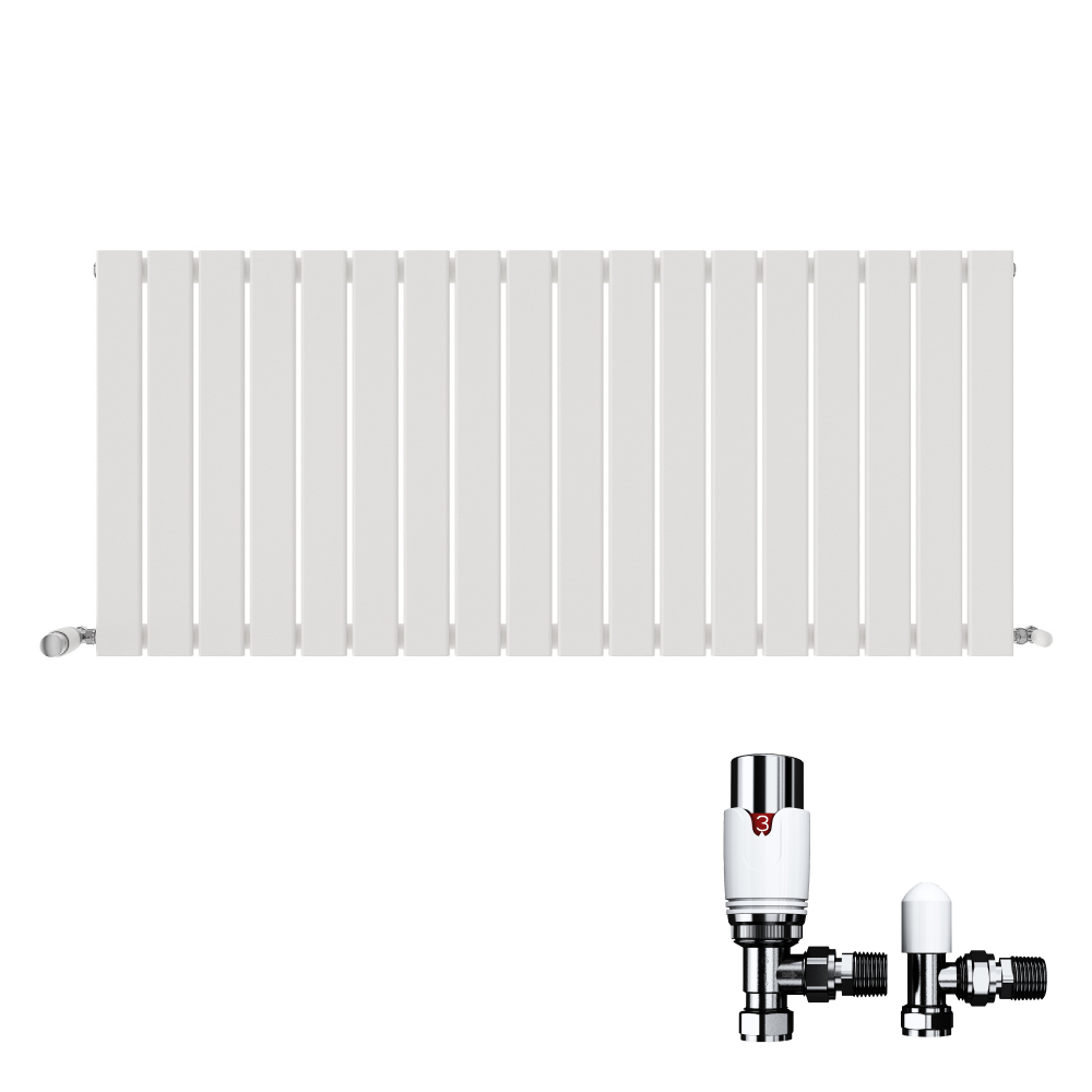 Belgravia Horizontal Single Slim Flat Panel Radiator White 600mm x 988mm + Angled Valve