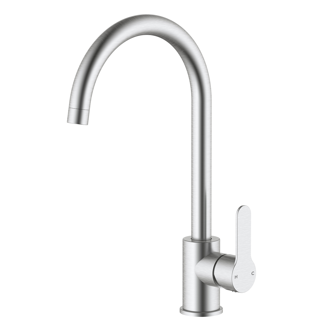 VeeBath Orbina Stainless Steel Kitchen Mixer Tap, Stainless Steel Single Lever Sink Mixer Tap, Top Fix Deck Mounted Design