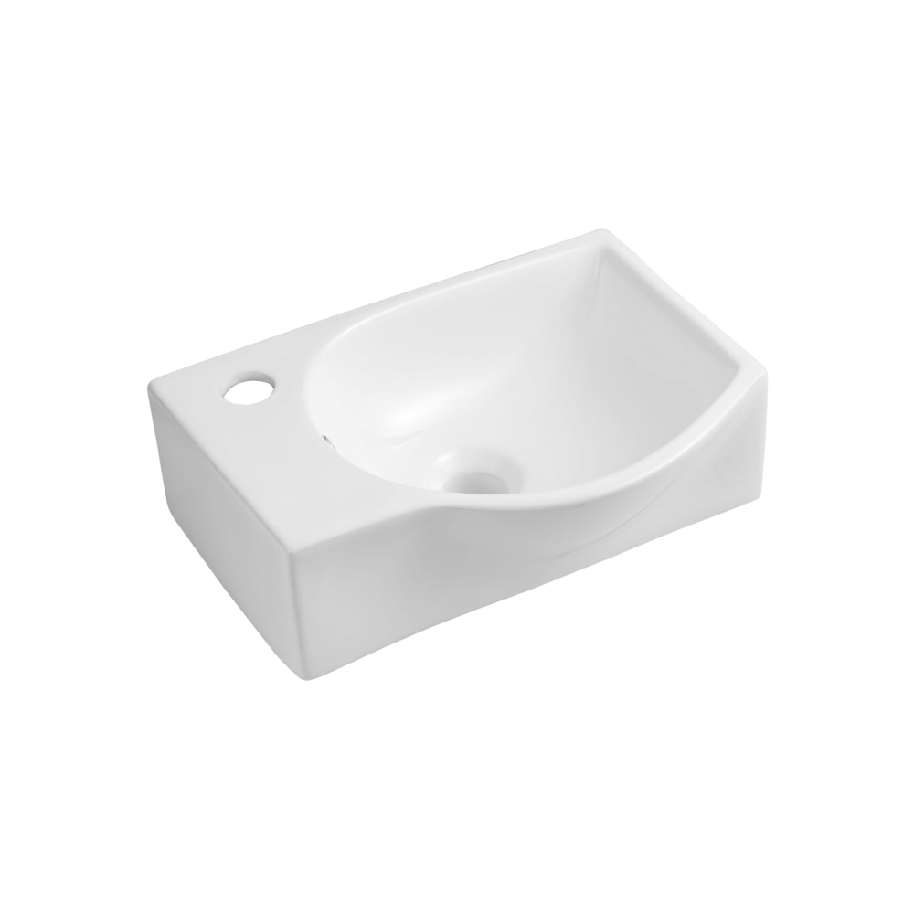 Modern Small Gloss White Wall Hung Ceramic Wash Basin Sink Bowl - Left Hand