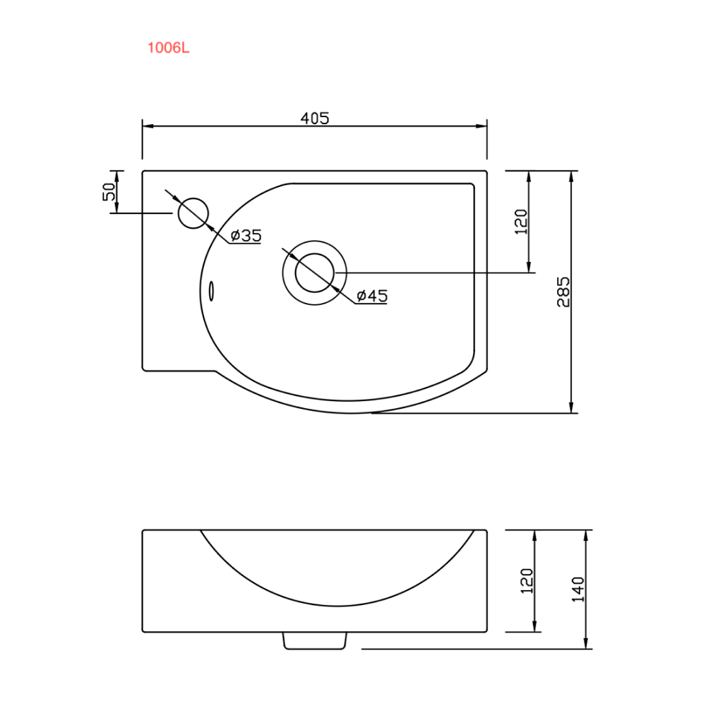 Modern Small Gloss White Wall Hung Ceramic Wash Basin Sink Bowl - Left Hand