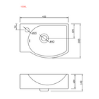 Modern Small Gloss White Wall Hung Ceramic Wash Basin Sink Bowl - Left Hand