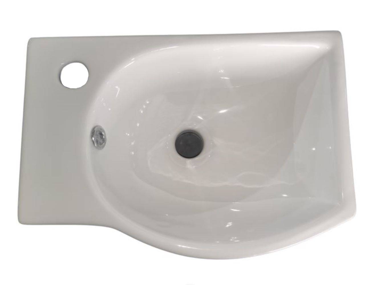 Modern Small Gloss White Wall Hung Ceramic Wash Basin Sink Bowl - Left Hand