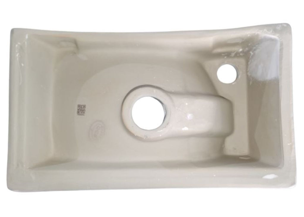 Modern Small Gloss White Wall Hung Ceramic Wash Basin Sink Bowl - Left Hand