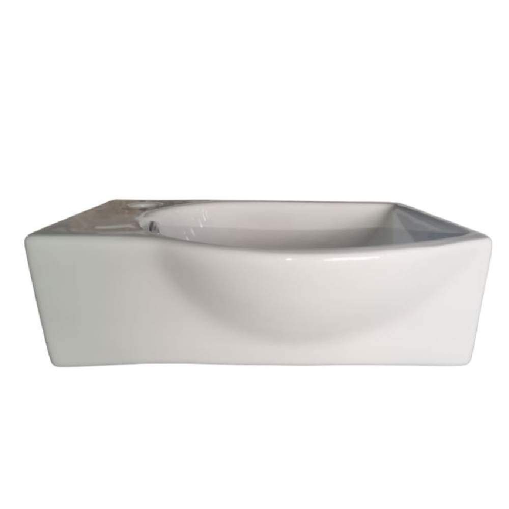 Modern Small Gloss White Wall Hung Ceramic Wash Basin Sink Bowl - Left Hand