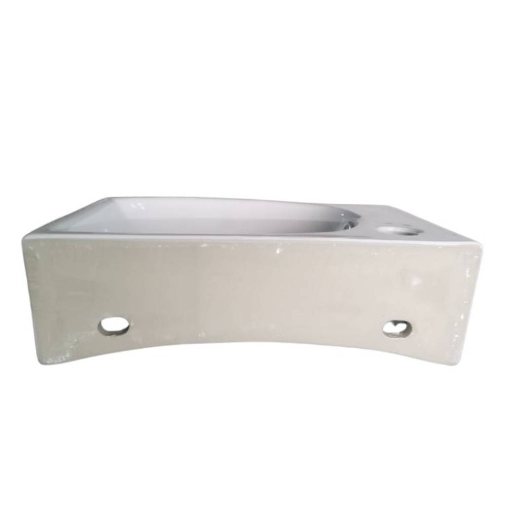 Modern Small Gloss White Wall Hung Ceramic Wash Basin Sink Bowl - Left Hand