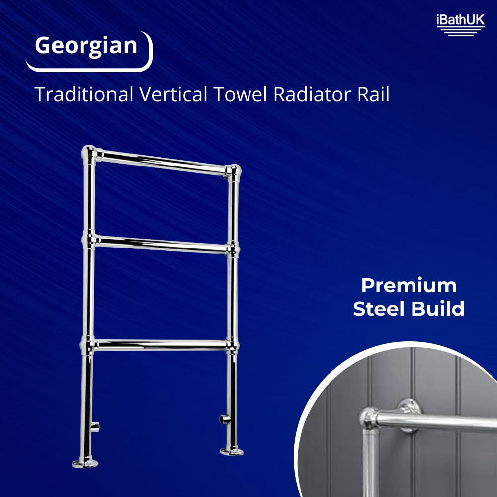 iBathUK Georgian Traditional Vertical Heated Towel Radiator Rail, Towel Warmer 3 Bar Floor Mounted , Designer Heated Towel Rail, 914x535mm, Chrome