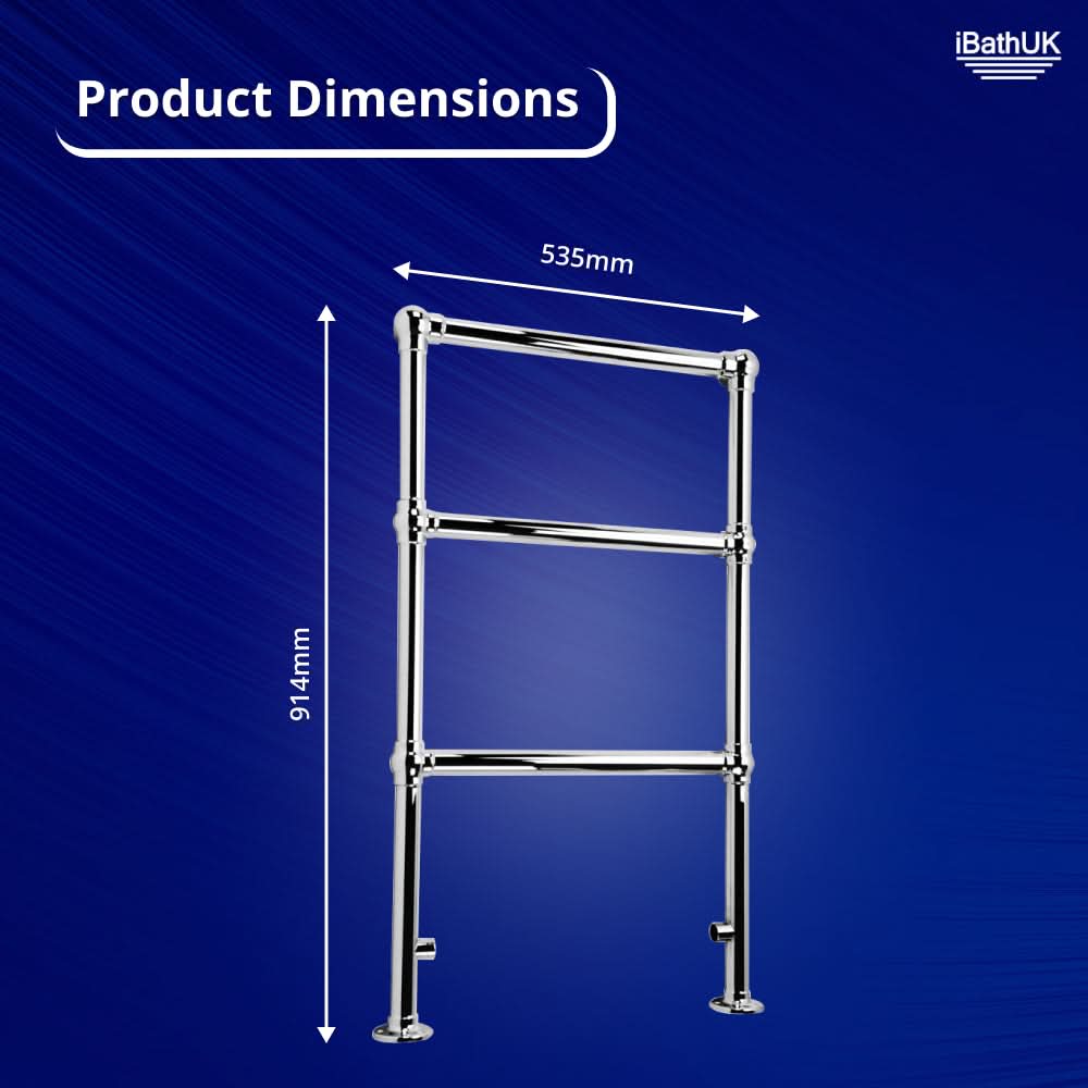iBathUK Georgian Traditional Vertical Heated Towel Radiator Rail, Towel Warmer 3 Bar Floor Mounted , Designer Heated Towel Rail, 914x535mm, Chrome