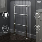 iBathUK Georgian Traditional Vertical Heated Towel Radiator Rail, Towel Warmer 3 Bar Floor Mounted , Designer Heated Towel Rail, 914x535mm, Chrome