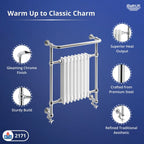 iBathUK Belford Traditional Vertical Heated Towel Radiator Rail, Curved Towel Warmer, 8 Column Floor Mounted, Designer Heated Towel Rail, 820x485mm