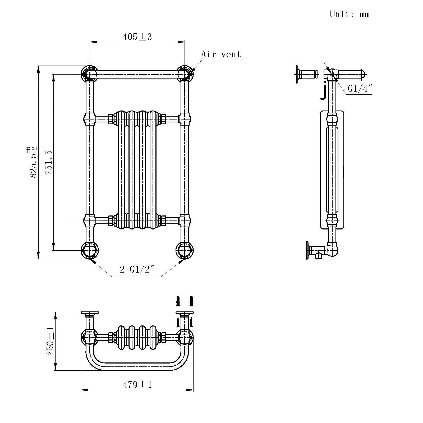 iBathUK Belford Traditional Vertical Heated Towel Radiator Rail, Curved Towel Warmer, 8 Column Floor Mounted, Designer Heated Towel Rail, 820x485mm