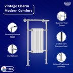Traditional Vertical Heated Towel Radiator - Chrome/White