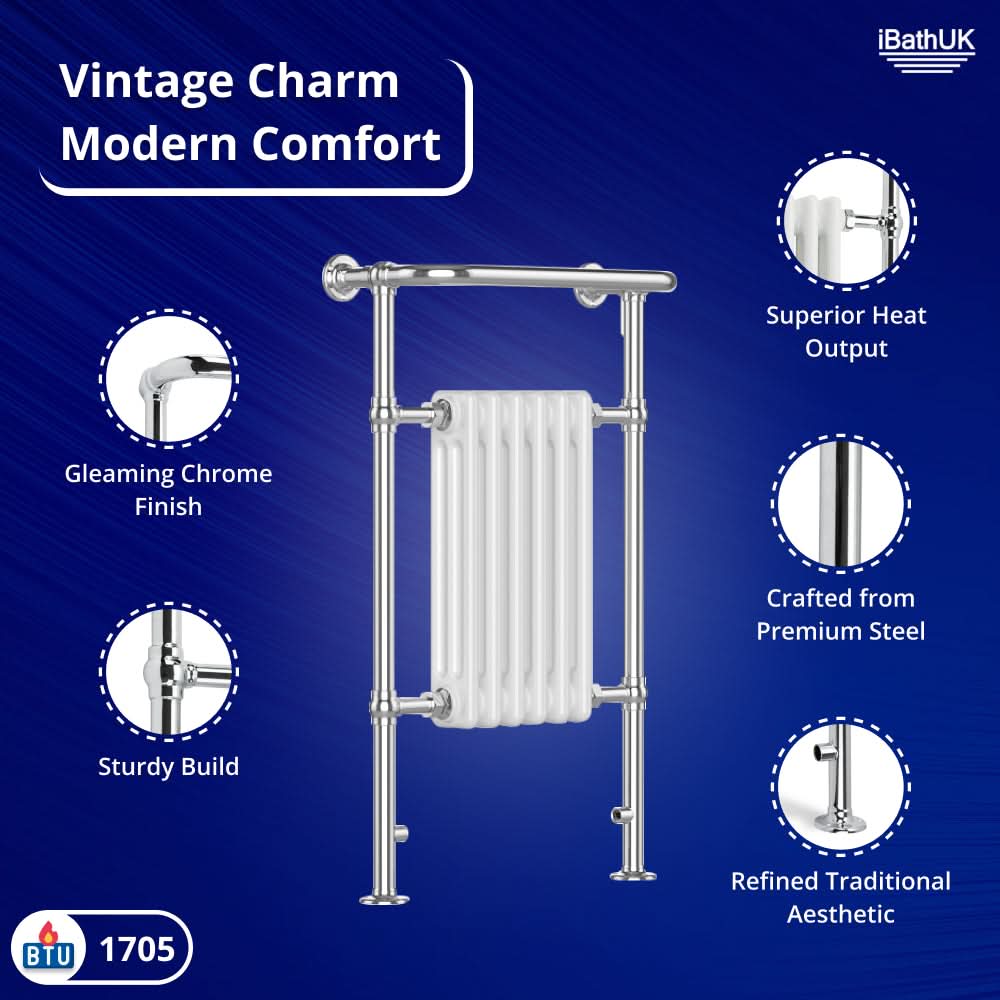 Traditional Vertical Heated Towel Radiator - Chrome/White