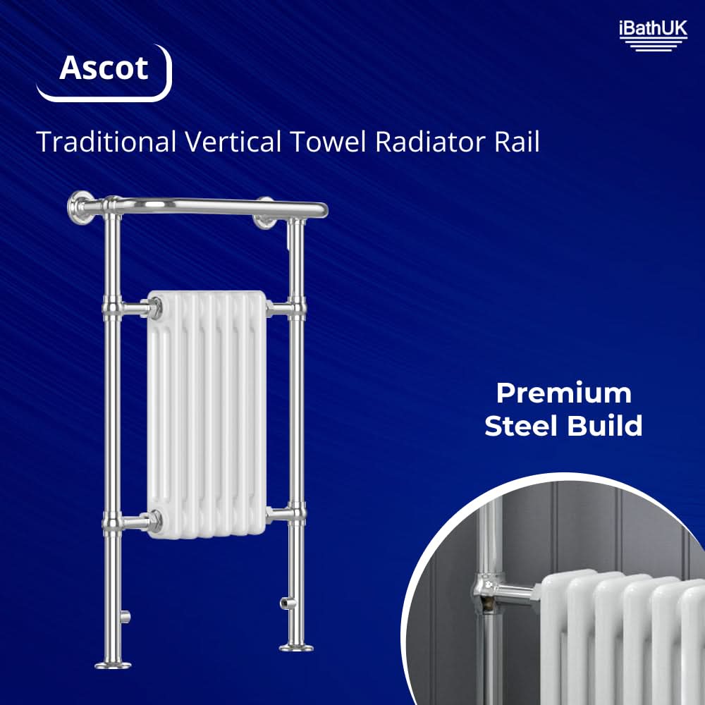Traditional Vertical Heated Towel Radiator - Chrome/White